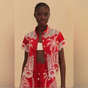 Farm Rio Red Palm Trees Embroidered Short